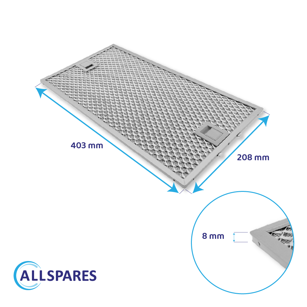 Metall-Fettfilter 403x208mm geeignet für Gaggenau 434107 / 00434107 (hinten)