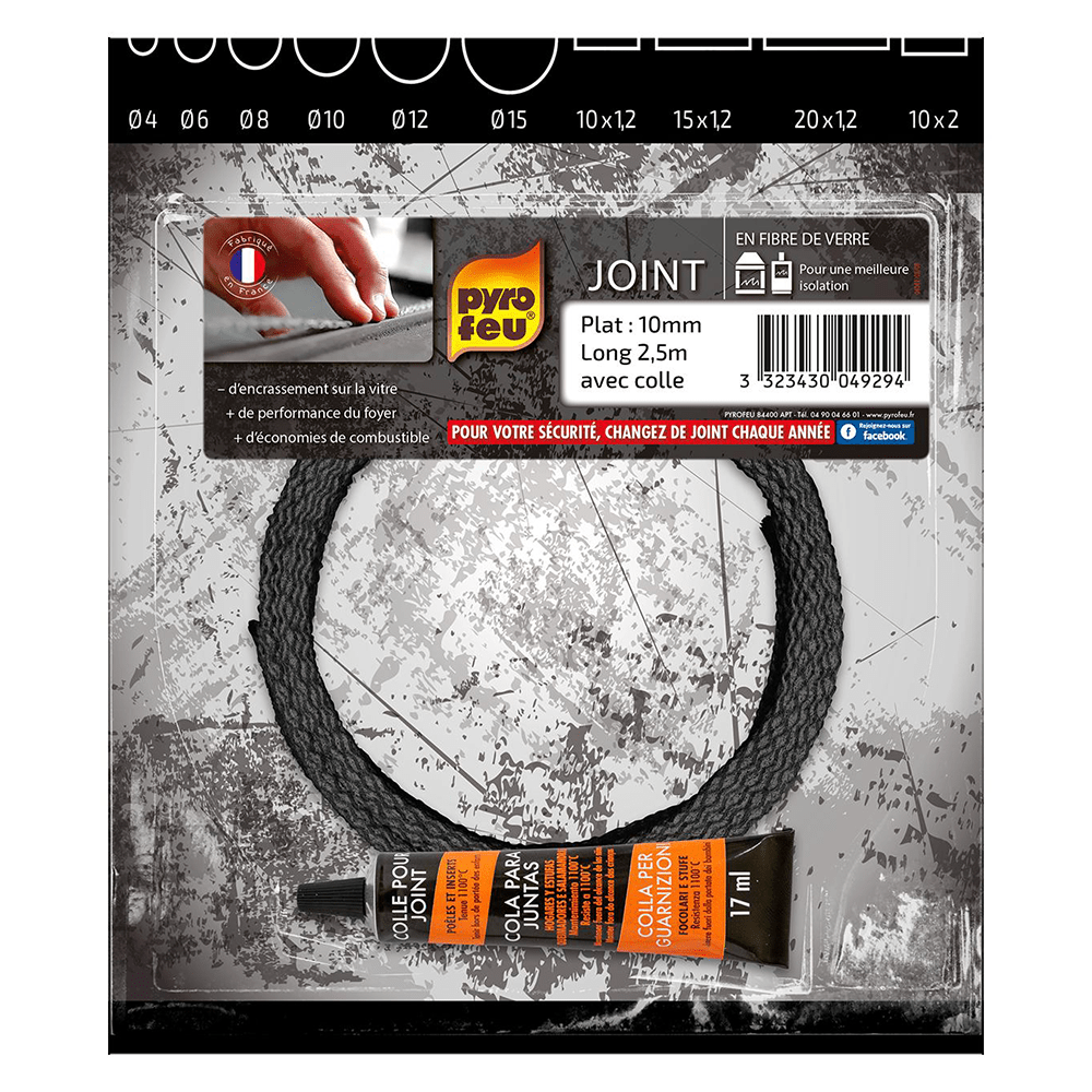 Pyrofeu Ofendichtung Flach 10x1,2mm + Kleber